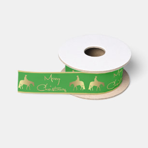 Golden Western Pleasure Horse Green Christmas Satin Ribbon