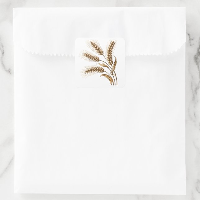 Golden Wheat Ears Square Sticker (Bag)