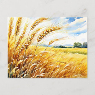 Golden Wheat Field Swaying in Summer Postcard