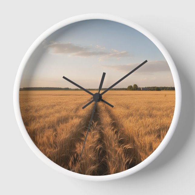 Golden Wheat Field Wall Clock – Countryside Nature (Front)
