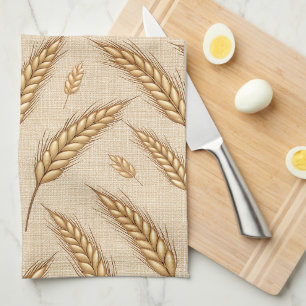 Golden Wheat Harvest Pattern Tea Towel