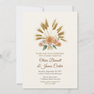 Golden Wheat Sheaf and Amber Roses Anniversary Invitation