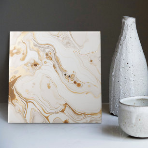 Golden Whirl Faux Marble Dynamic Fluid Pattern Tile
