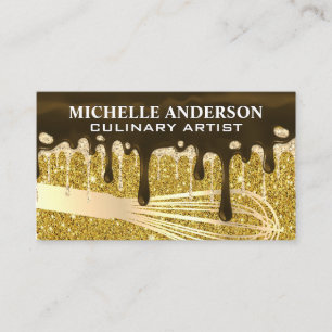 Golden Whisk Chocolate Gold Glitter Drips Business Card
