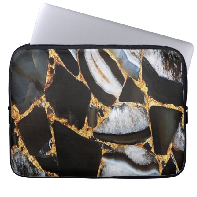 golden ,white and black marble  laptop sleeve (Front)