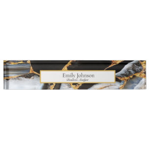 golden ,white and black marble  nameplate