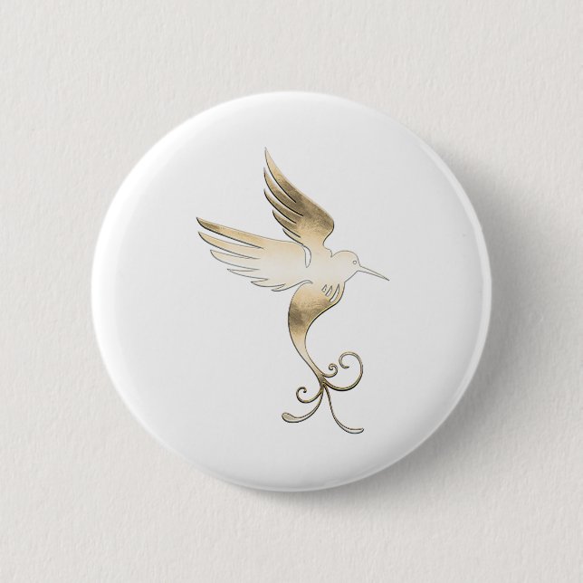 Golden White Bird 6 Cm Round Badge (Front)