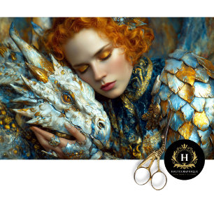 Golden White Dragon Fantasy Queen Decoupage Art Tissue Paper