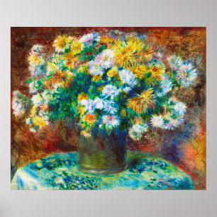 Golden & White Floral Bouquet Impressionist Art Poster