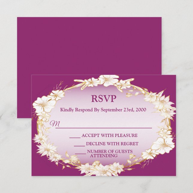 Golden White Floral Pink Geometric Rustic Wedding  RSVP Card (Front/Back)