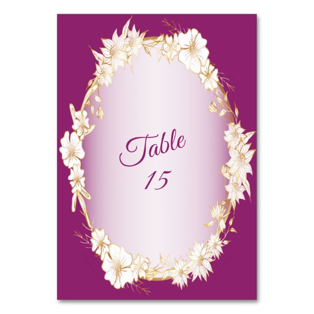 Golden White Floral Pink Geometric Rustic Wedding Table Number (Back)