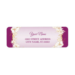 Golden White Floral Pink Wedding Return Address