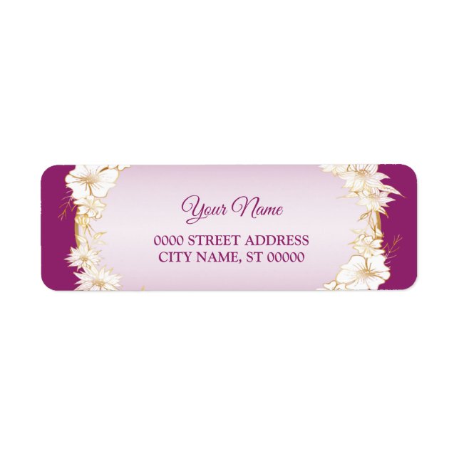 Golden White Floral Pink Wedding Return Address (Front)
