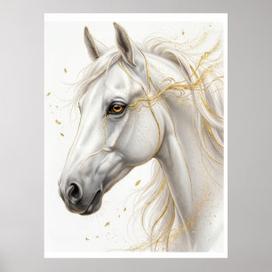 Golden White Horse – Luxurious Equine Art Poster