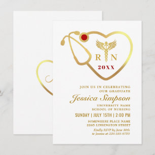 Golden White Modern Nursing School Graduation Invitation
