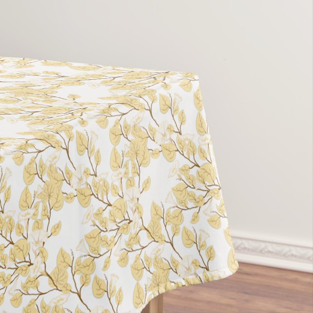 Golden White Morning Glory Flower Tablecloth (In Situ)