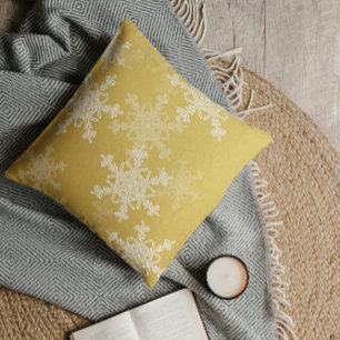 Golden White Snowflakes Minimalist Christmas Cushion
