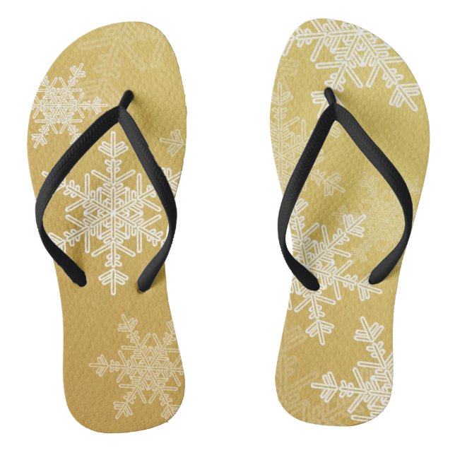 Golden White Snowflakes Minimalist Christmas Jandals (Footbed)