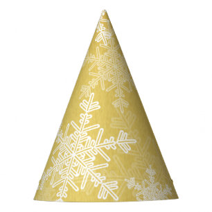 Golden White Snowflakes Minimalist Christmas Party Hat