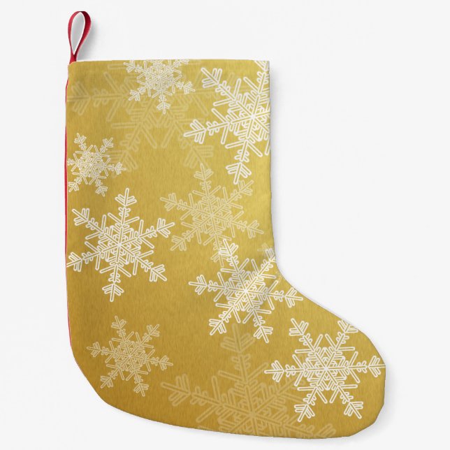 Golden White Snowflakes Minimalist Christmas Small Christmas Stocking (Front)