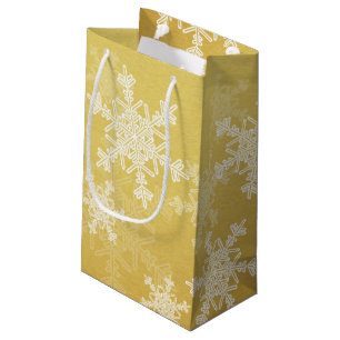 Golden White Snowflakes Minimalist Christmas Small Gift Bag
