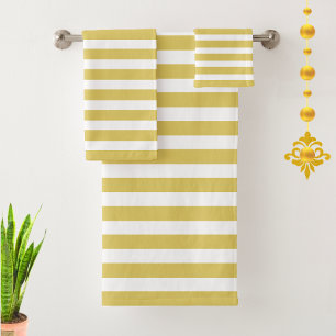 Golden & White Striped Bath Towel Set