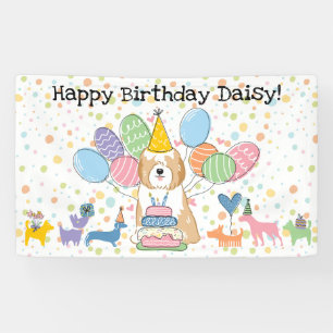 Golden White Tibetan Terrier Dog Birthday Party Banner