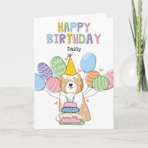 Golden White Tibetan Terrier Dog Birthday Party Card
