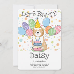 Golden White Tibetan Terrier Dog Birthday Party Invitation