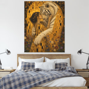 Golden White Tiger Eternal Kiss Fantasy Art Canvas Print