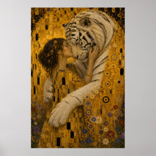 Golden White Tiger Eternal Kiss Fantasy Art Poster