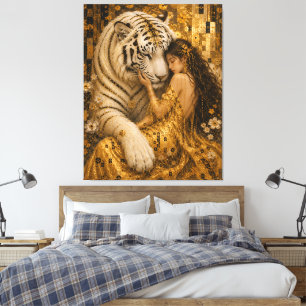 Golden White Tiger Guardian Fantasy Art Canvas Print