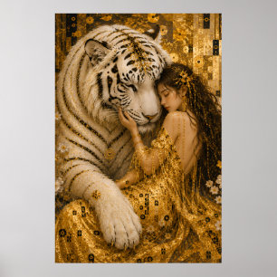 Golden White Tiger Guardian Fantasy Art Poster