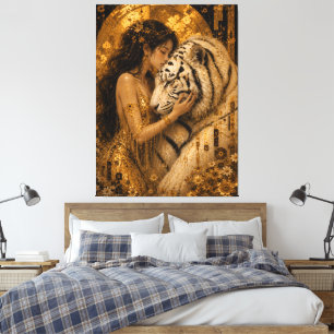 Golden White Tiger Queen Fantasy Art Canvas Print