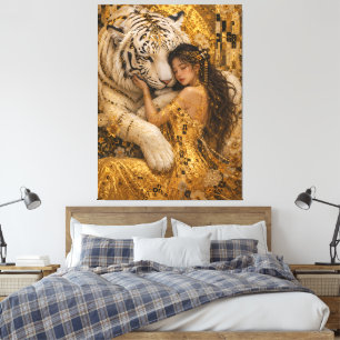 Golden White Tiger Royal Fantasy Art Canvas Print