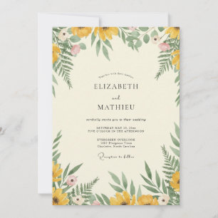 Golden Wildflower Cream Wedding Invitation