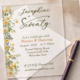  Golden Wildflower Named Photo Seventieth Birthday Acrylic Invitations