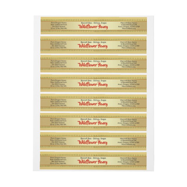 Golden Wildflower Wrap Around Honey Jar Food Label (Sheet)