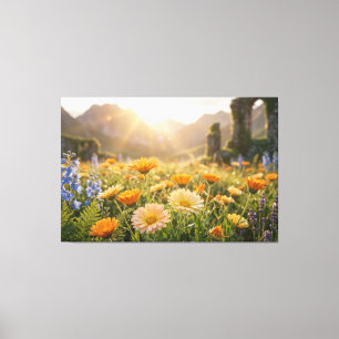 Golden Wildflowers at Sunrise – Cinematic Floral Canvas Print