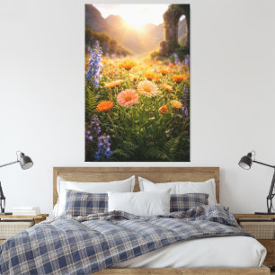 Golden Wildflowers at Sunrise – Cinematic Floral Canvas Print