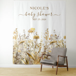 Golden Wildflowers Fall Baby Shower Backdrop Tapestry