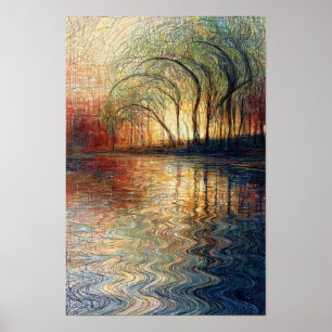 Golden Willow Lake - Natural Sage Gold Blue Poster