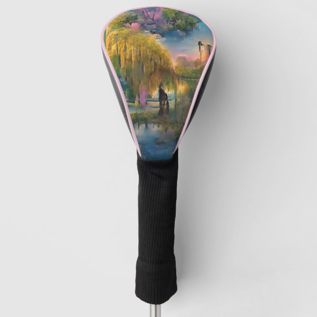 Golden Willow tree at sunset by the pond   Golf Head Cover (Front)