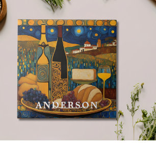 Golden Wine Glass Still Life Tile