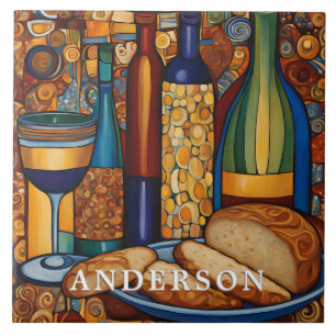 Golden Wine Glass Still Life  Tile