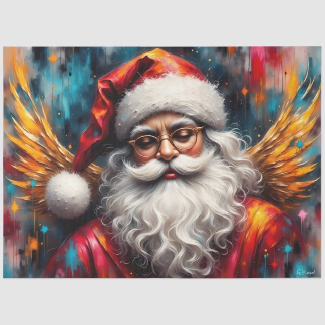 Golden Winged Saint Nick Vintage Christmas  Tissue Paper (Front)