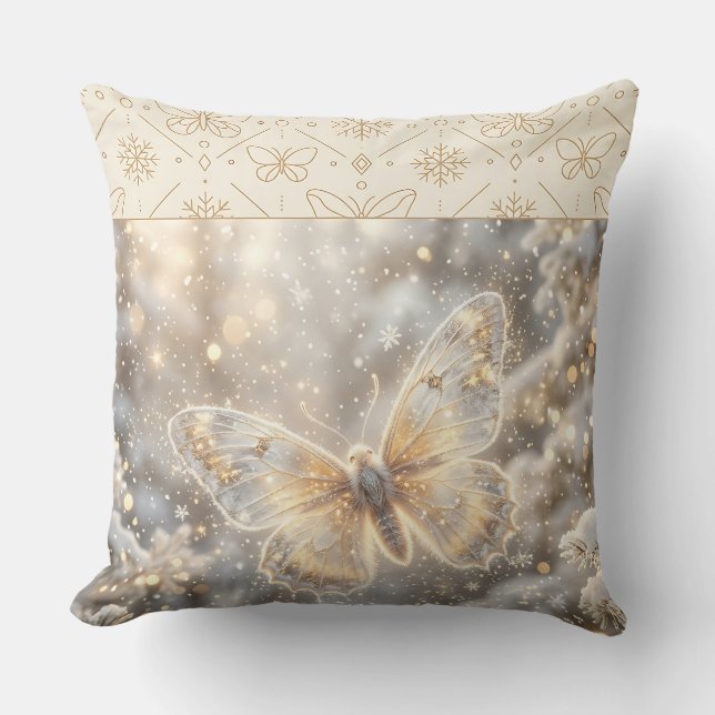 Golden Winter Butterfly Cushion (Front)