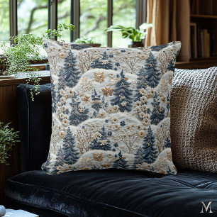 Golden Winter Forest – Snowy Trees & Floral Elegan Cushion