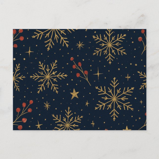 Golden Winter Glow Pattern | Holiday Postcard (Front)