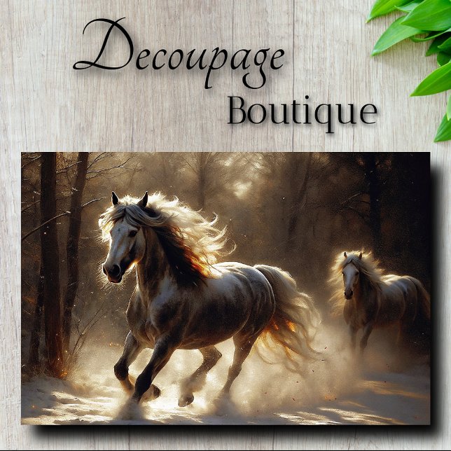 Golden Winter Stallions Decoupage  Tissue Paper (Golden Winter Stallions Decoupage Tissue Paper)
